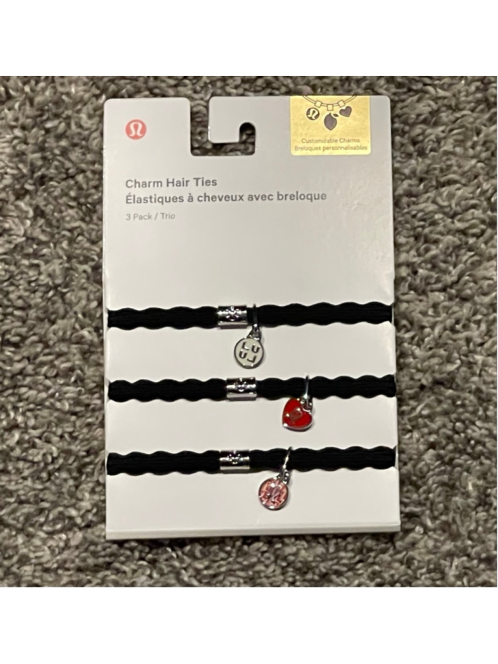 Lululemon Charm Hair Ties, Black/Silver, NWT